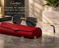 CARTIER Rimless Rectangle Sunglasses – Gold Metal Frame, Black Tinted Lenses, UV400