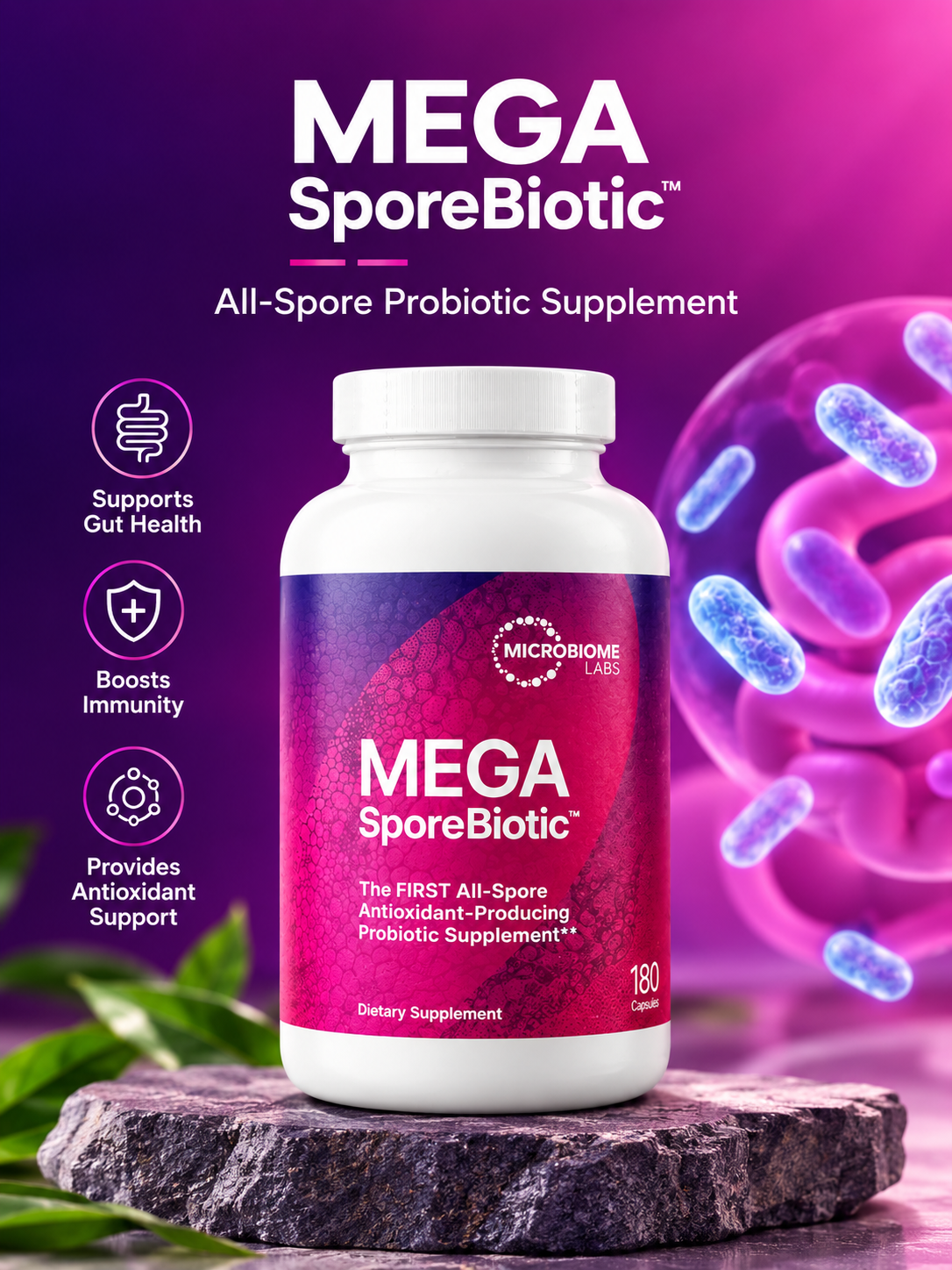 MegaSporeBiotic 180 Capsules – Spore-Based Probiotic for Gut Microbiome & Digestive Health