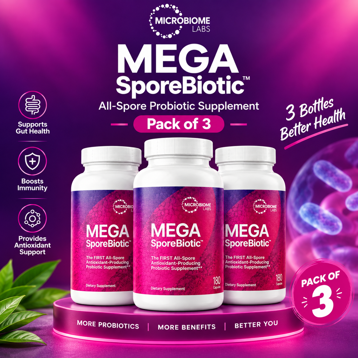 MegaSporeBiotic 180 Capsules – Spore-Based Probiotic for Gut Microbiome & Digestive Health