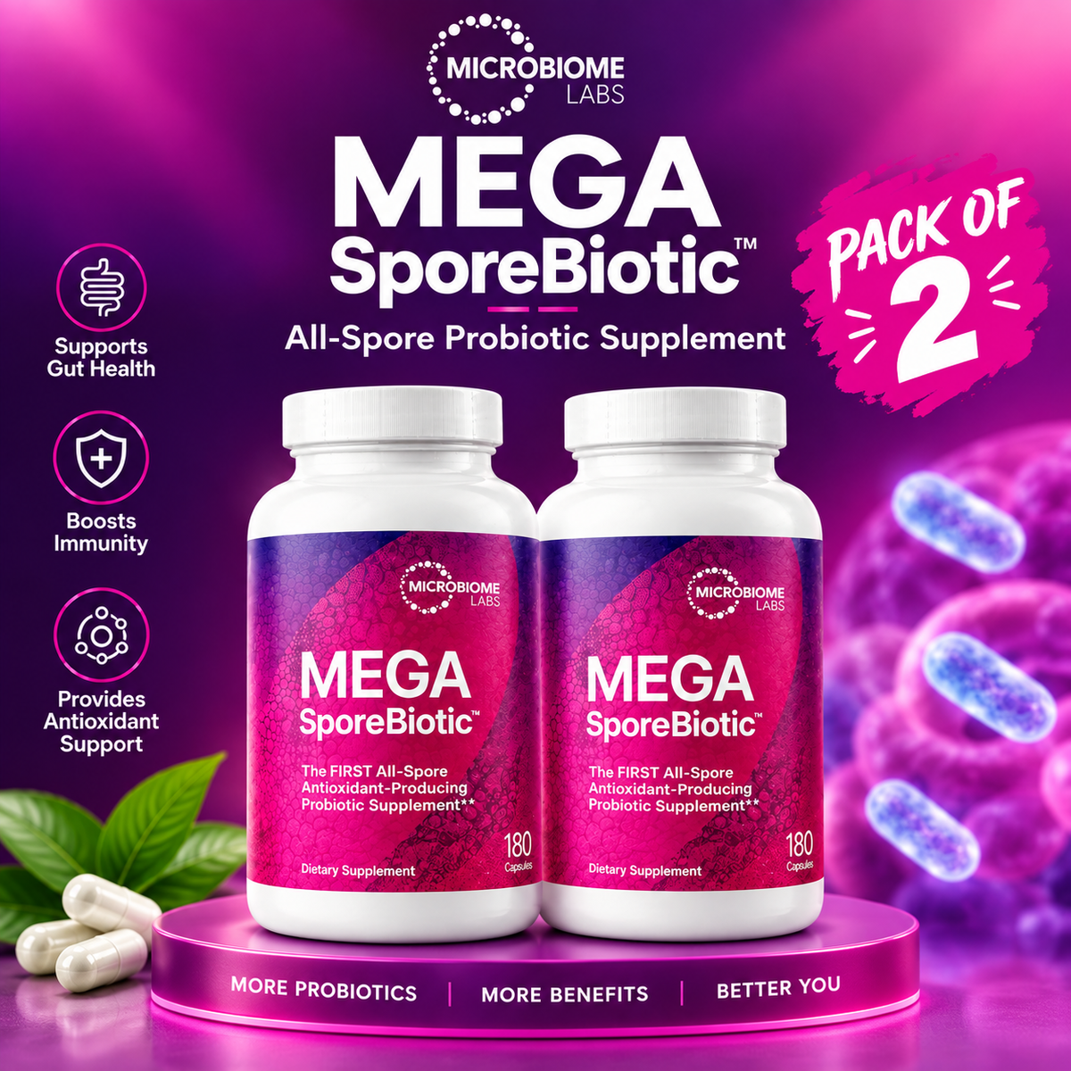 MegaSporeBiotic 180 Capsules – Spore-Based Probiotic for Gut Microbiome & Digestive Health