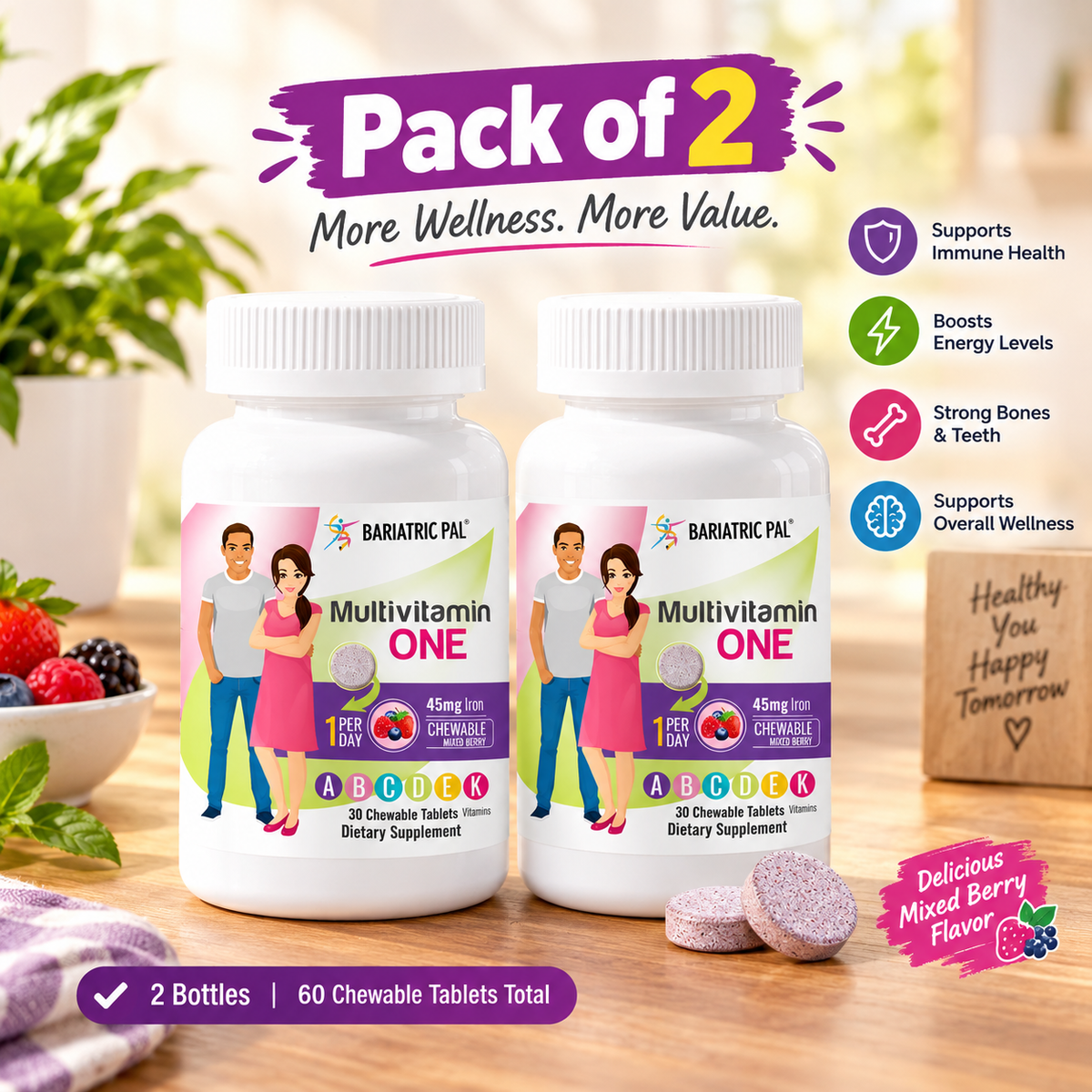 BARIATRICPAL Multivitamin ONE 1-Per-Day Chewable with 45mg Iron – Bariatric Multivitamin
