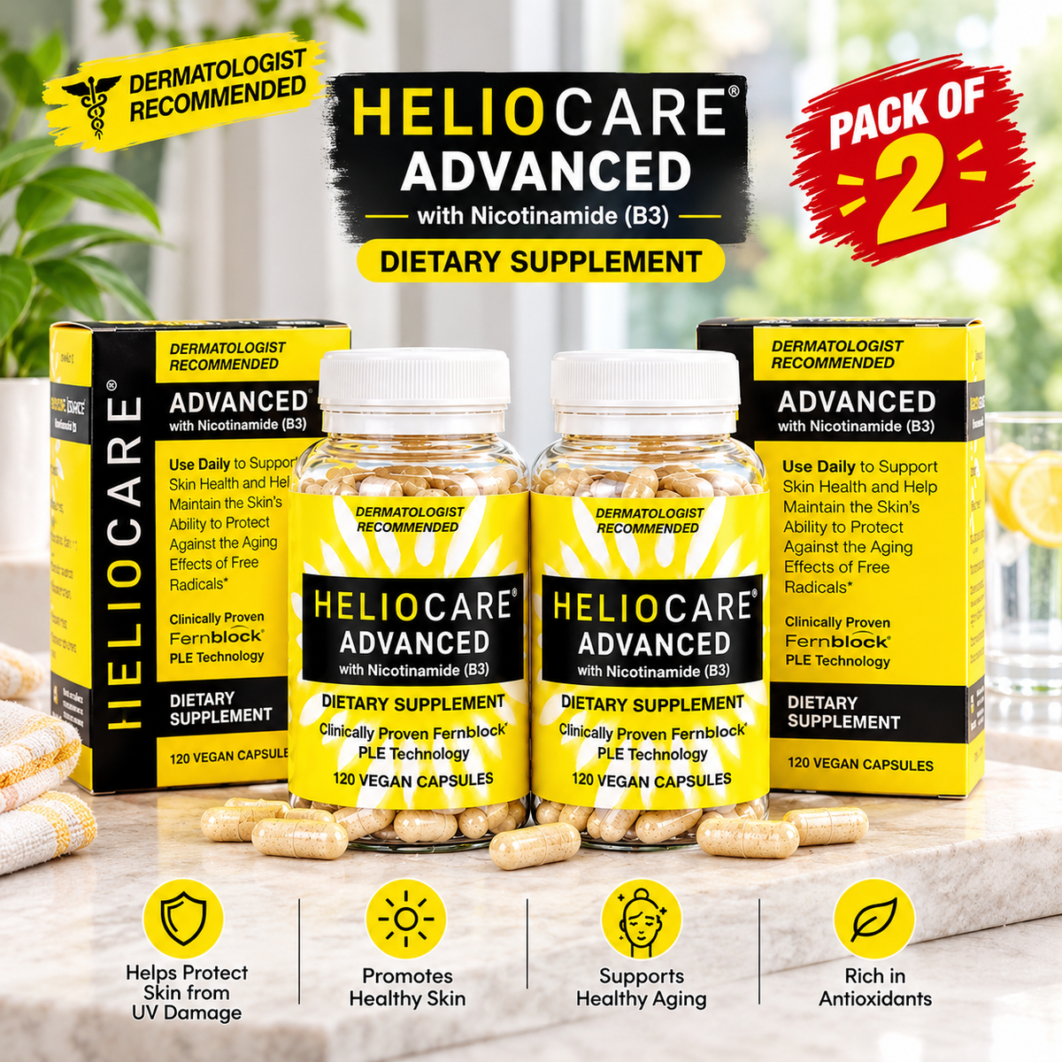 HELIOCARE Advanced with Nicotinamide B3 – 120 Capsules – 3 Pack | Skin Health Support