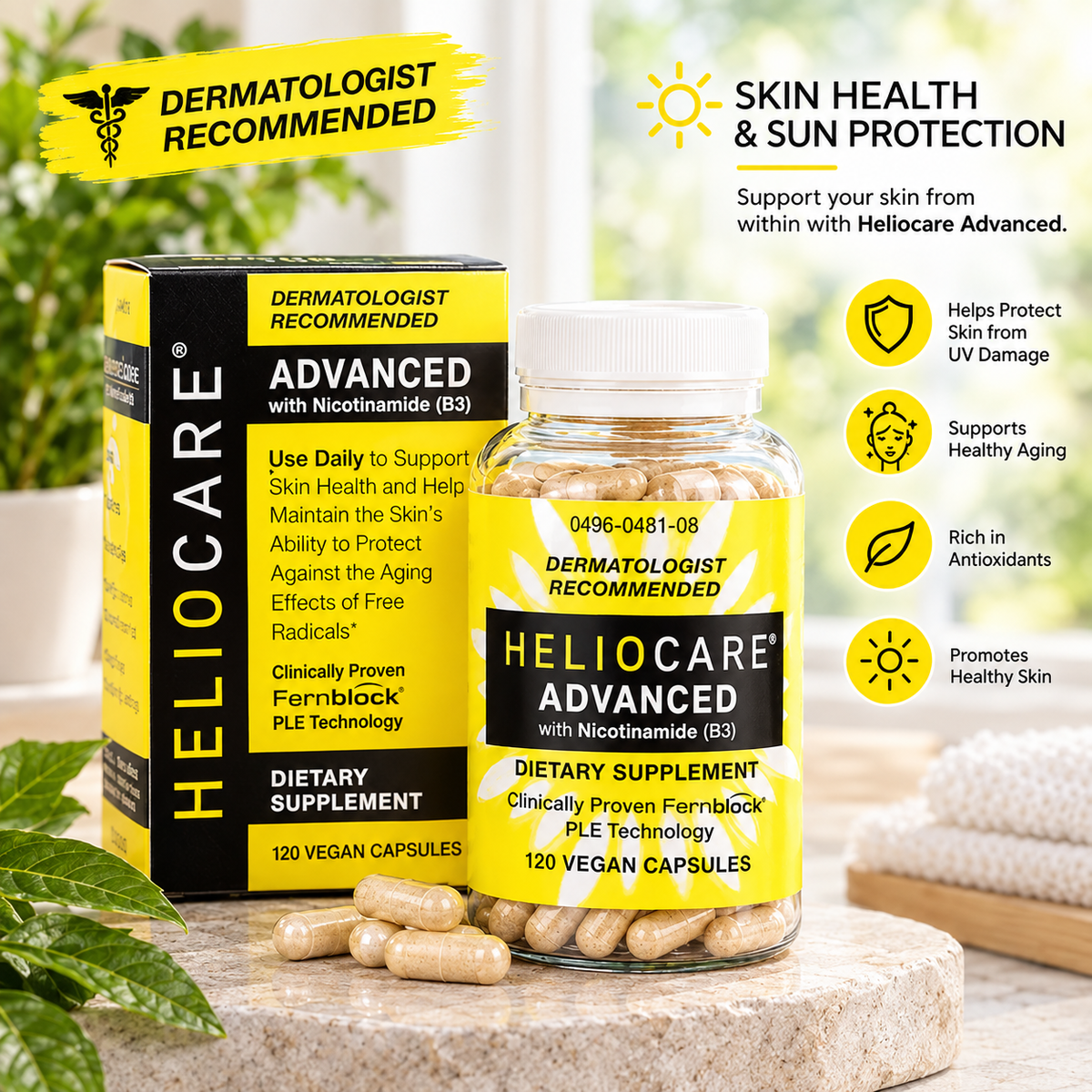 HELIOCARE Advanced with Nicotinamide B3 – 120 Capsules – 3 Pack | Skin Health Support