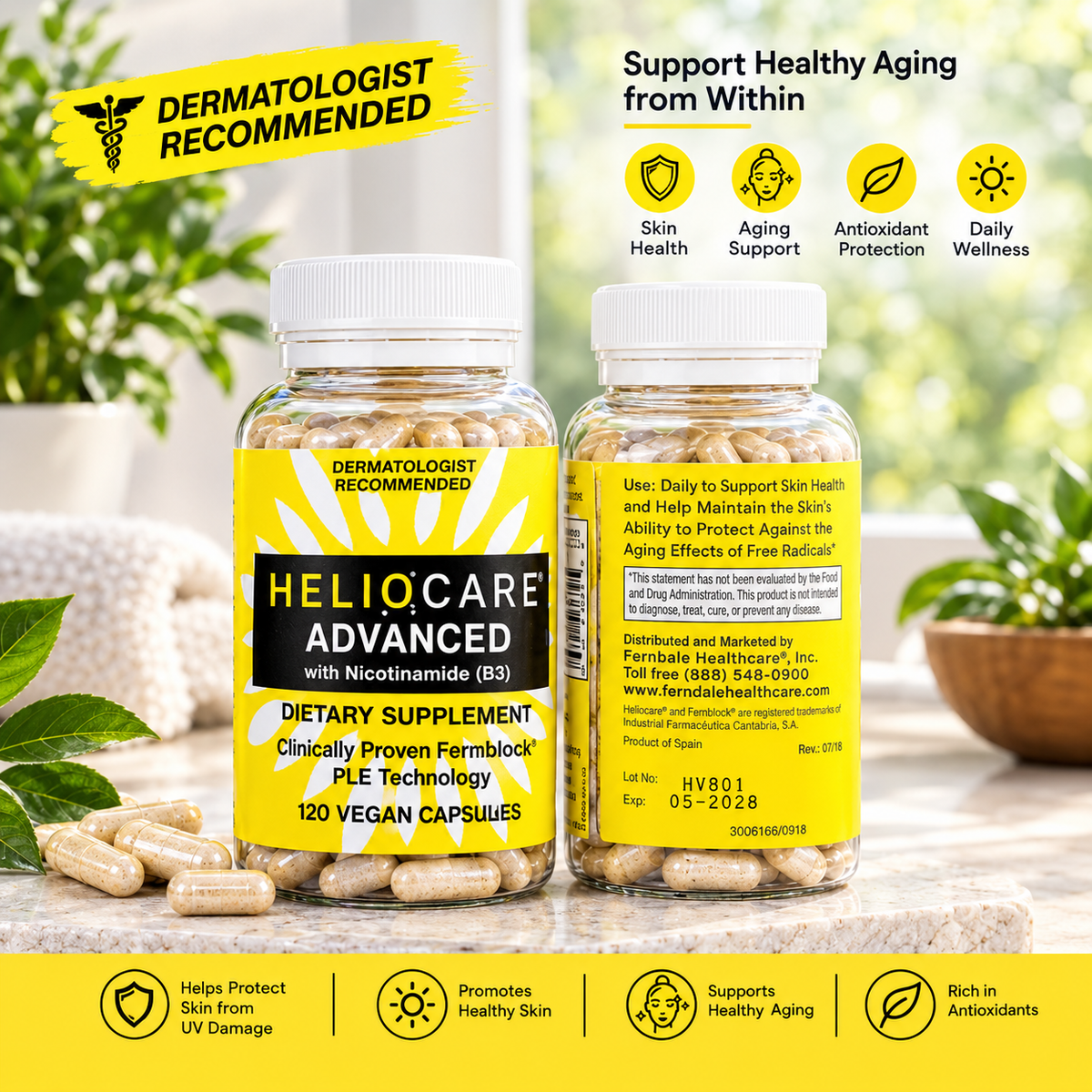 HELIOCARE Advanced with Nicotinamide B3 – 120 Capsules – 3 Pack | Skin Health Support