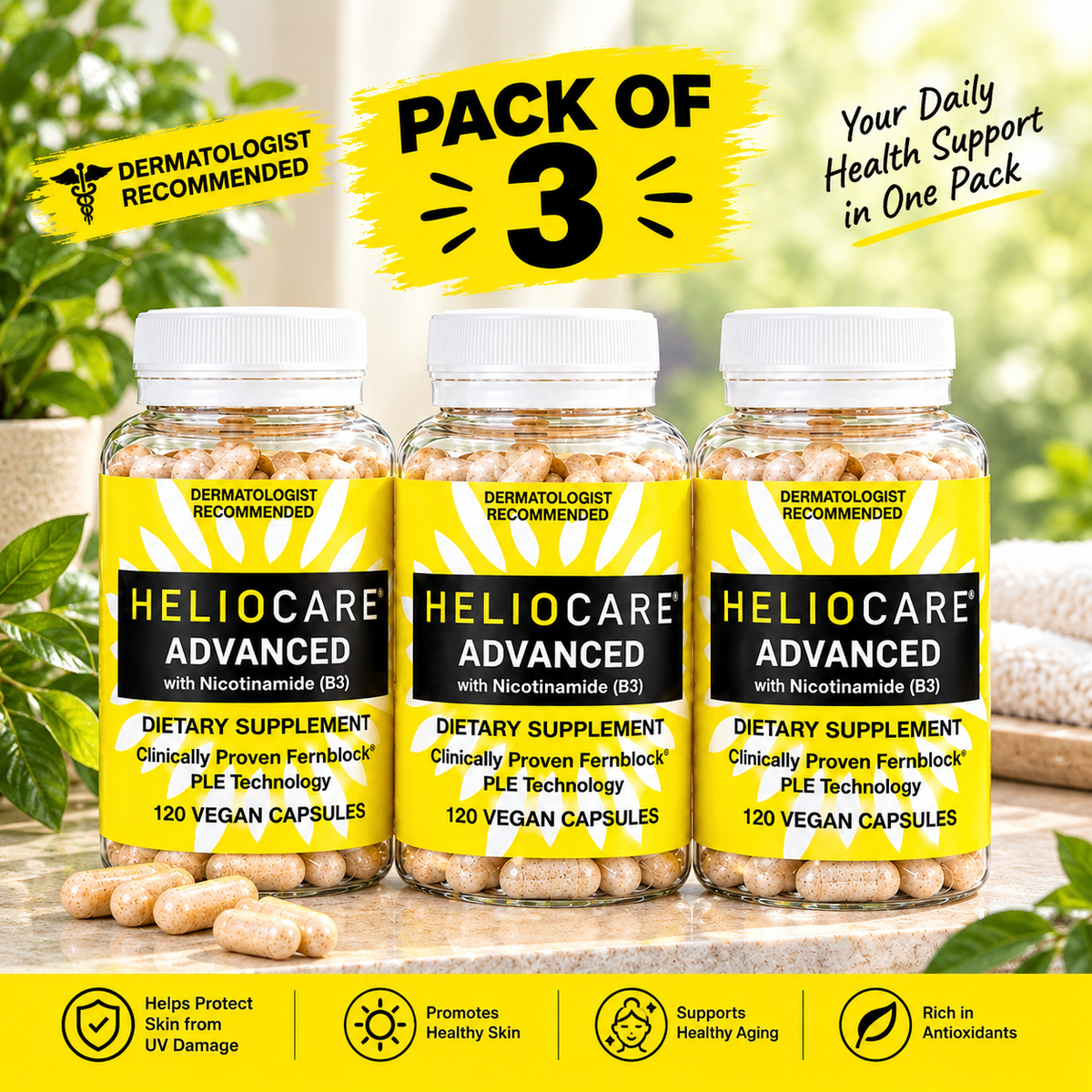 HELIOCARE Advanced with Nicotinamide B3 – 120 Capsules – 3 Pack | Skin Health Support