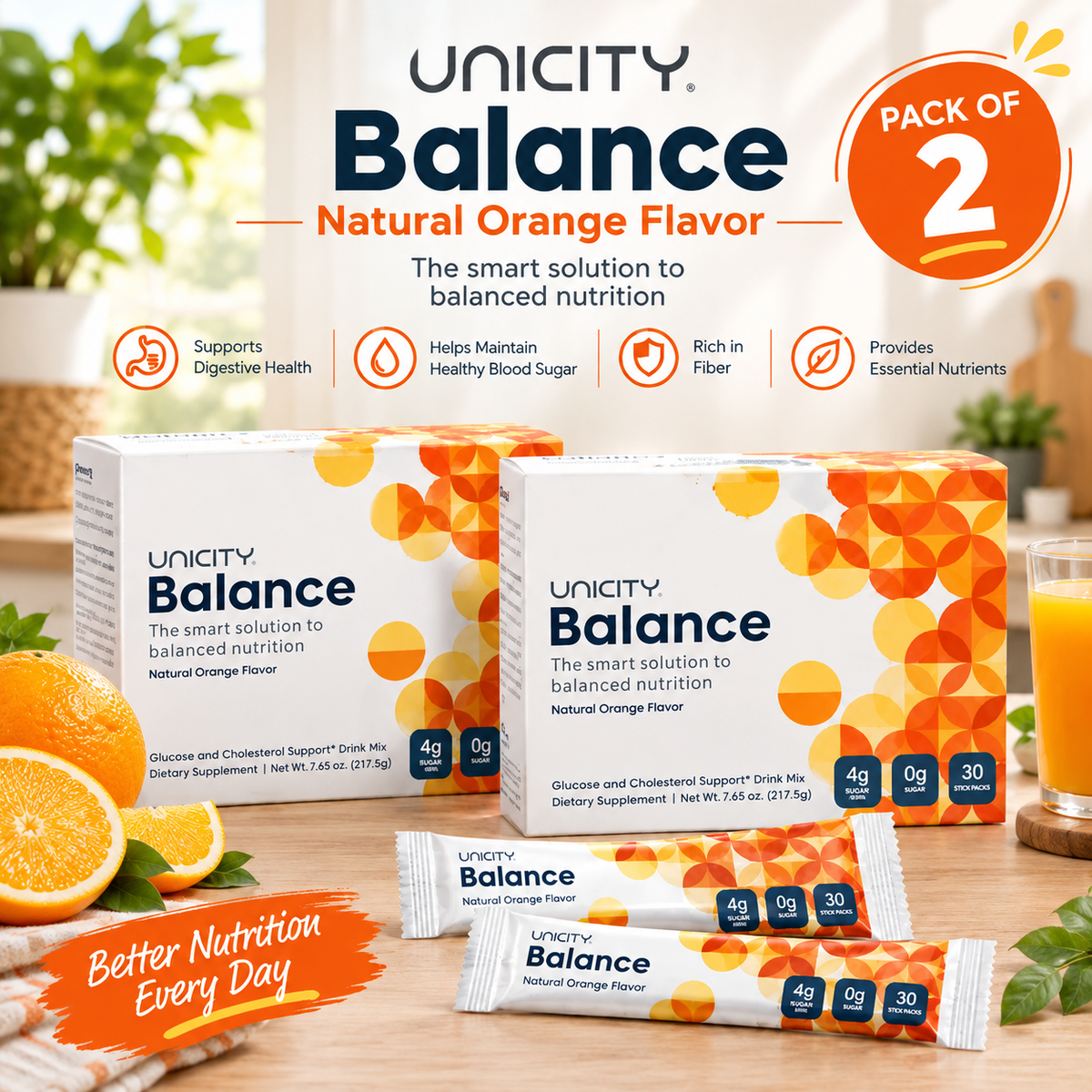 UNICITY Balance Natural Orange – 30 Stick Packs | Fiber & Metabolic Health Support