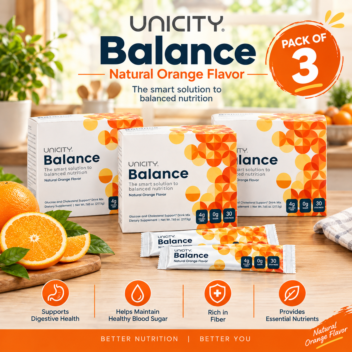 UNICITY Balance Natural Orange – 30 Stick Packs | Fiber & Metabolic Health Support