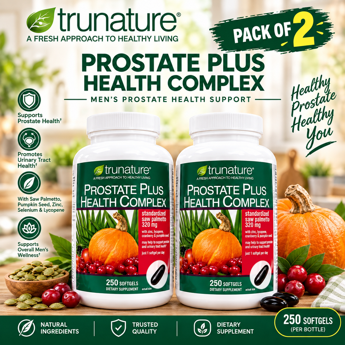 Trunature Prostate Plus Health Complex – 250 Softgels | Saw Palmetto, Zinc & Lycopene