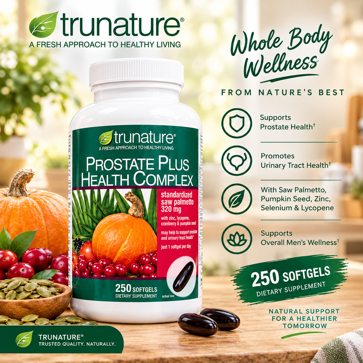 Trunature Prostate Plus Health Complex – 250 Softgels | Saw Palmetto, Zinc & Lycopene
