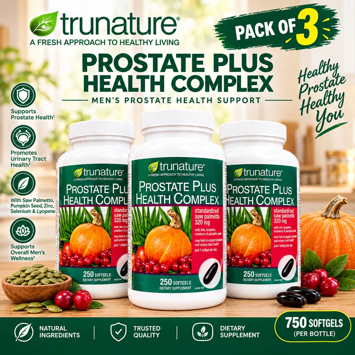 Trunature Prostate Plus Health Complex – 250 Softgels | Saw Palmetto, Zinc & Lycopene