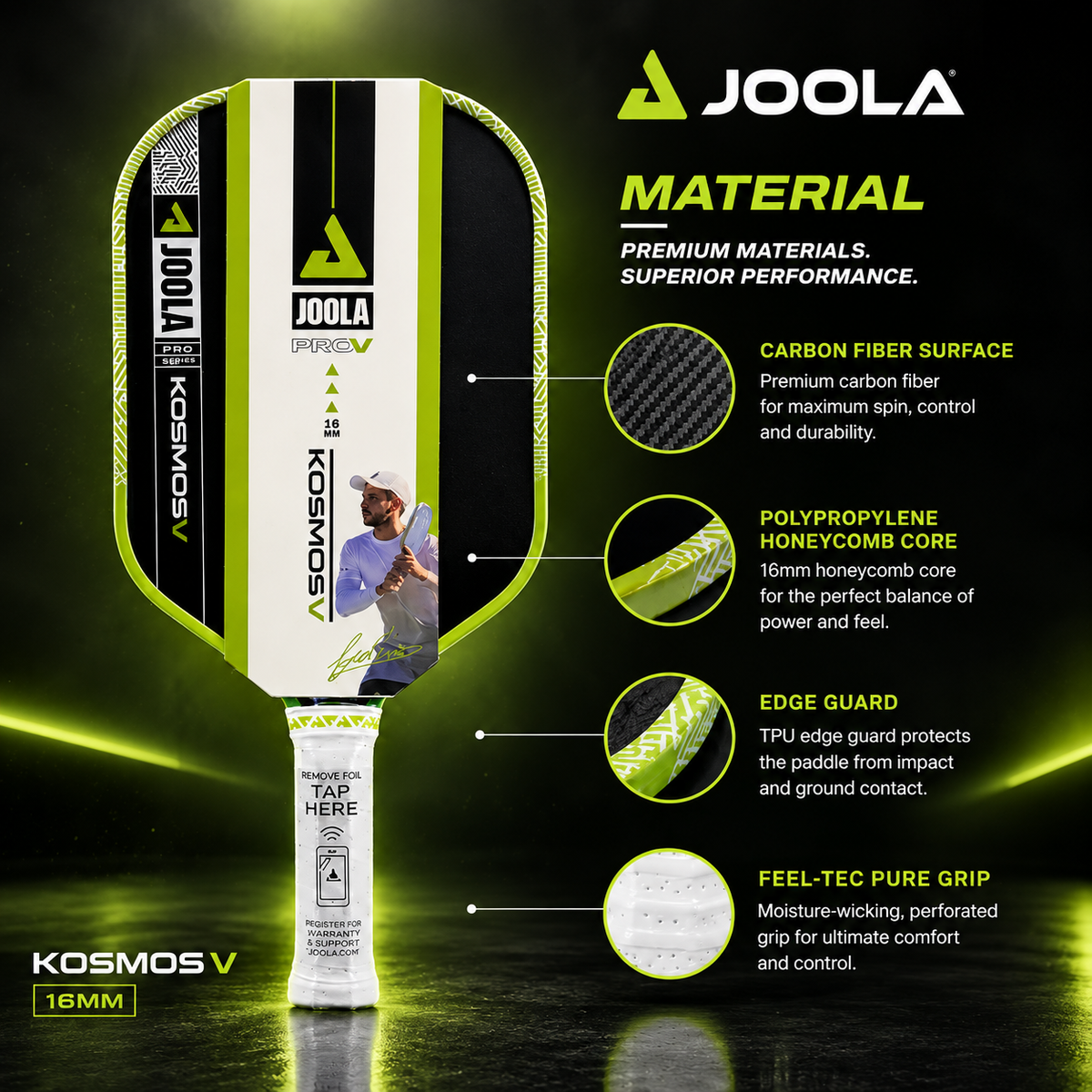 JOOLA Kosmos Pro V 16mm Pickleball Paddle – Textured Carbon Fiber Hybrid Paddle | Luxeora Shop