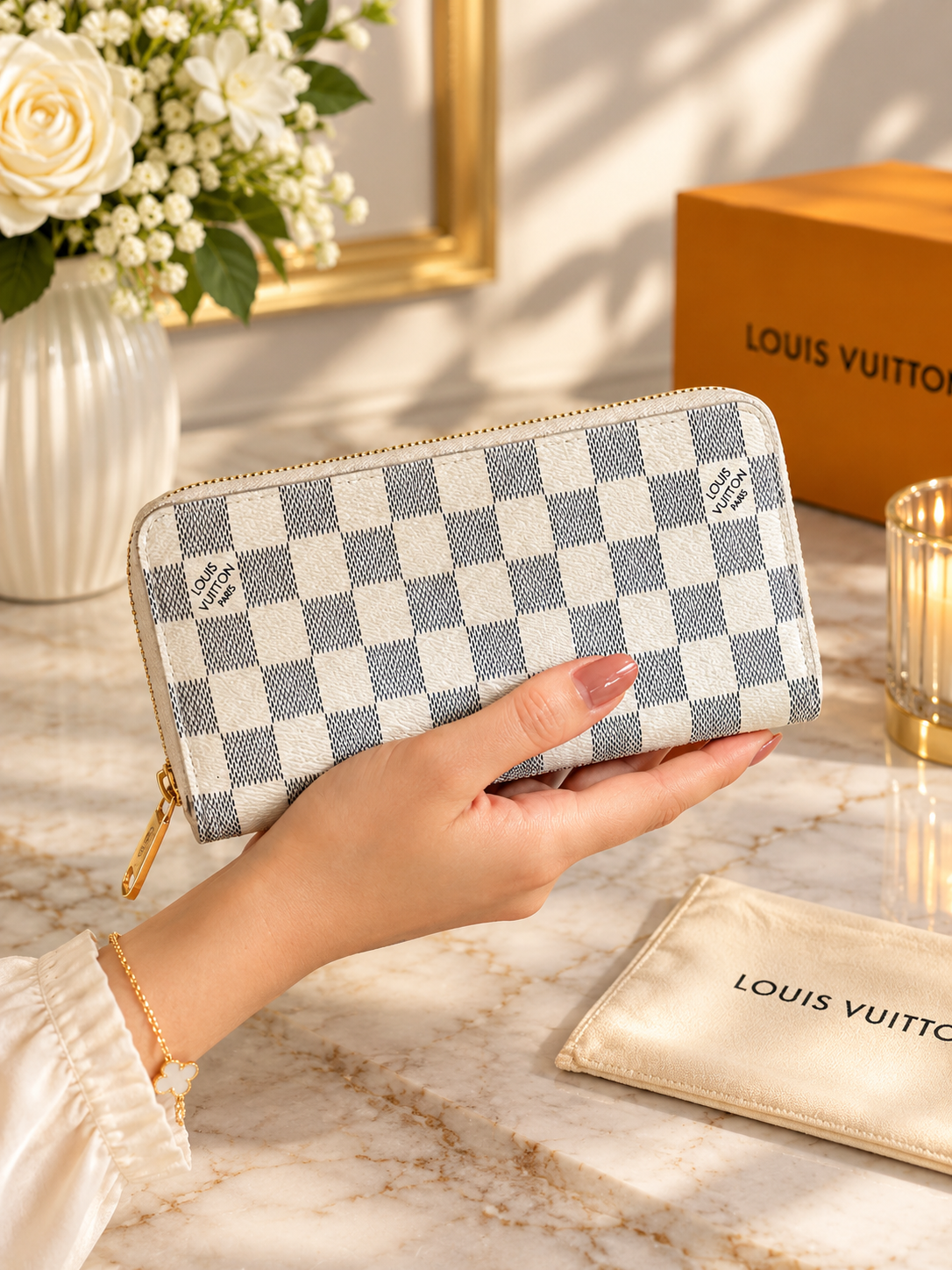 Louis Vuitton Damier Azur Zippy Long Wallet N60019 – White & Blue Canvas Zip-Around Wallet | Luxeora Shop