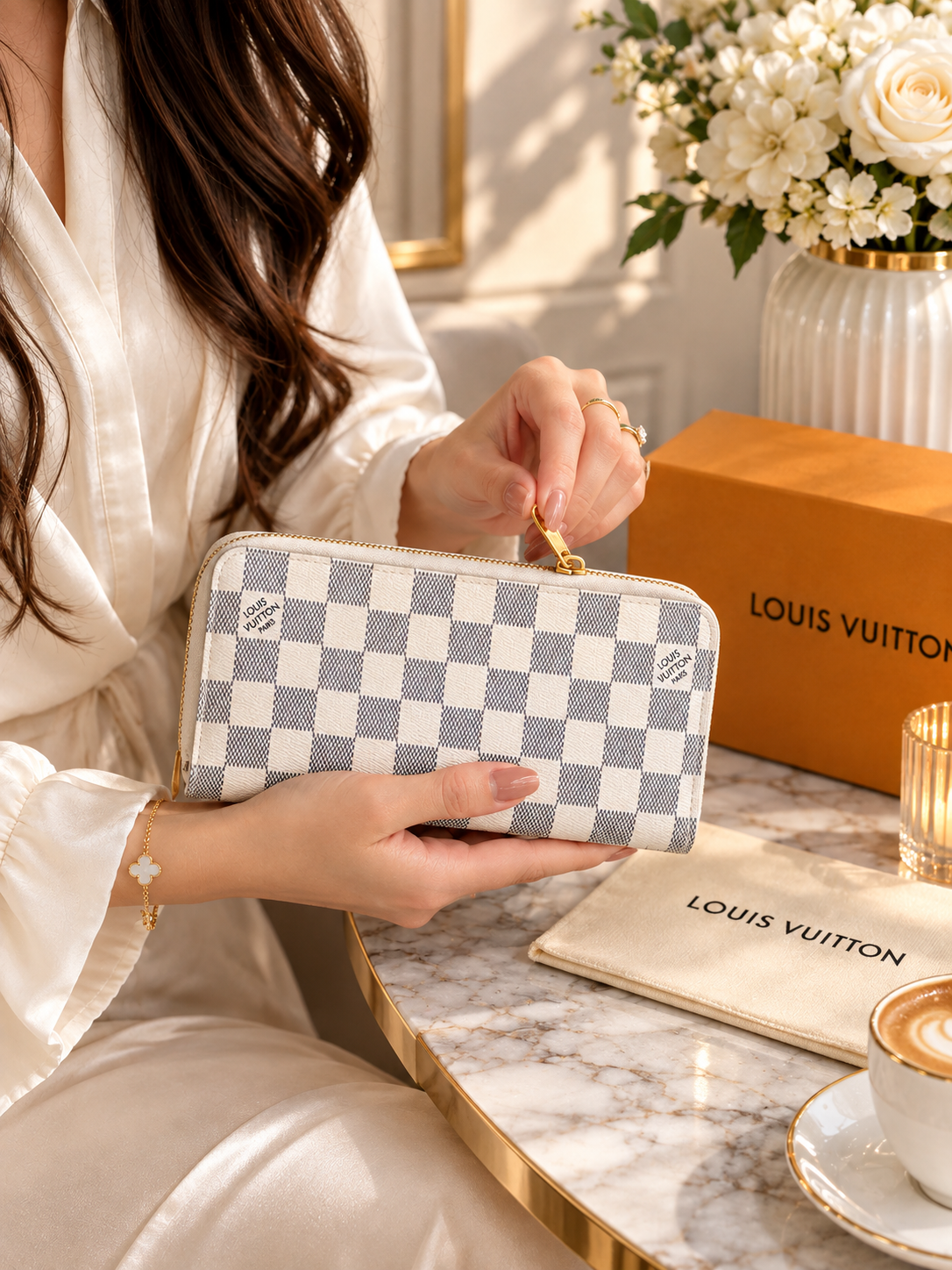 Louis Vuitton Damier Azur Zippy Long Wallet N60019 – White & Blue Canvas Zip-Around Wallet | Luxeora Shop