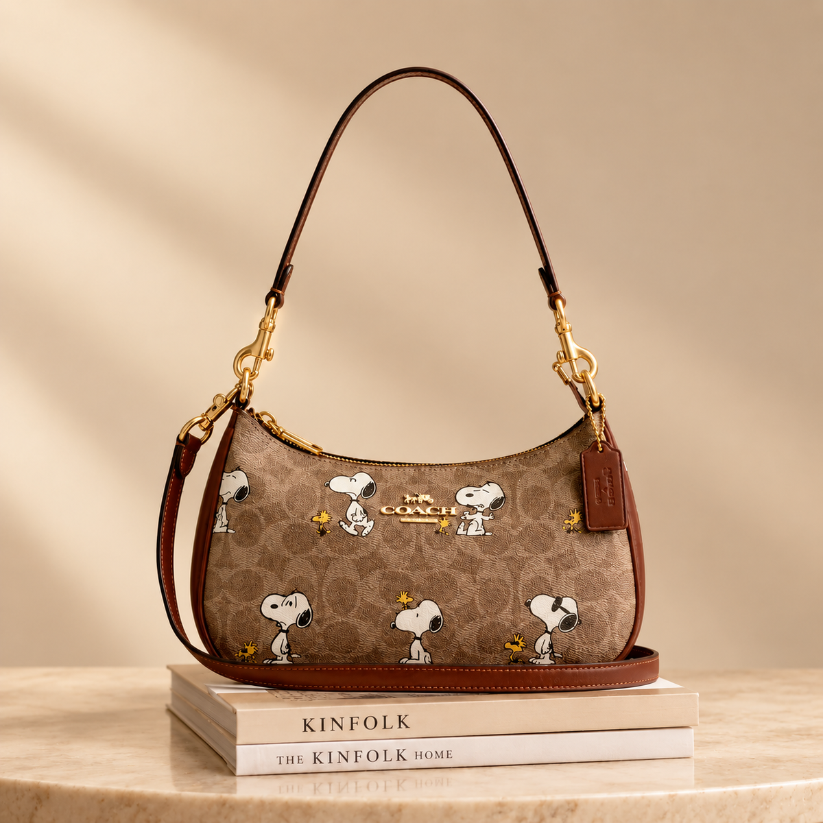 Coach x Peanuts Teri Shoulder Bag CBJ88 Tan Brown Snoopy Signature Canvas – Designer Handbag | Luxeora Shop