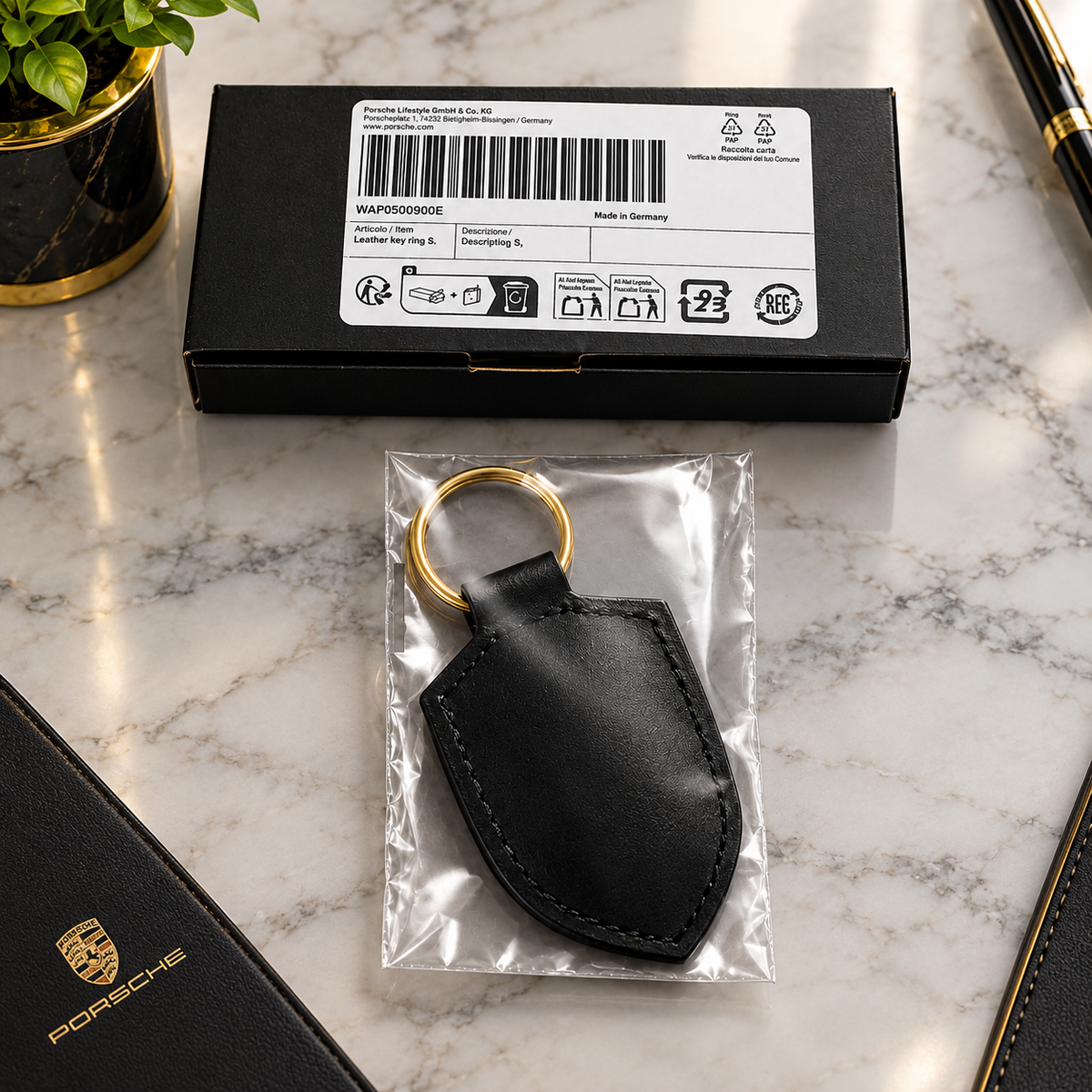 Porsche Crest Leather Keychain Black 2026 Design – Genuine Leather Luxury Car Accessory | Luxeora Shop