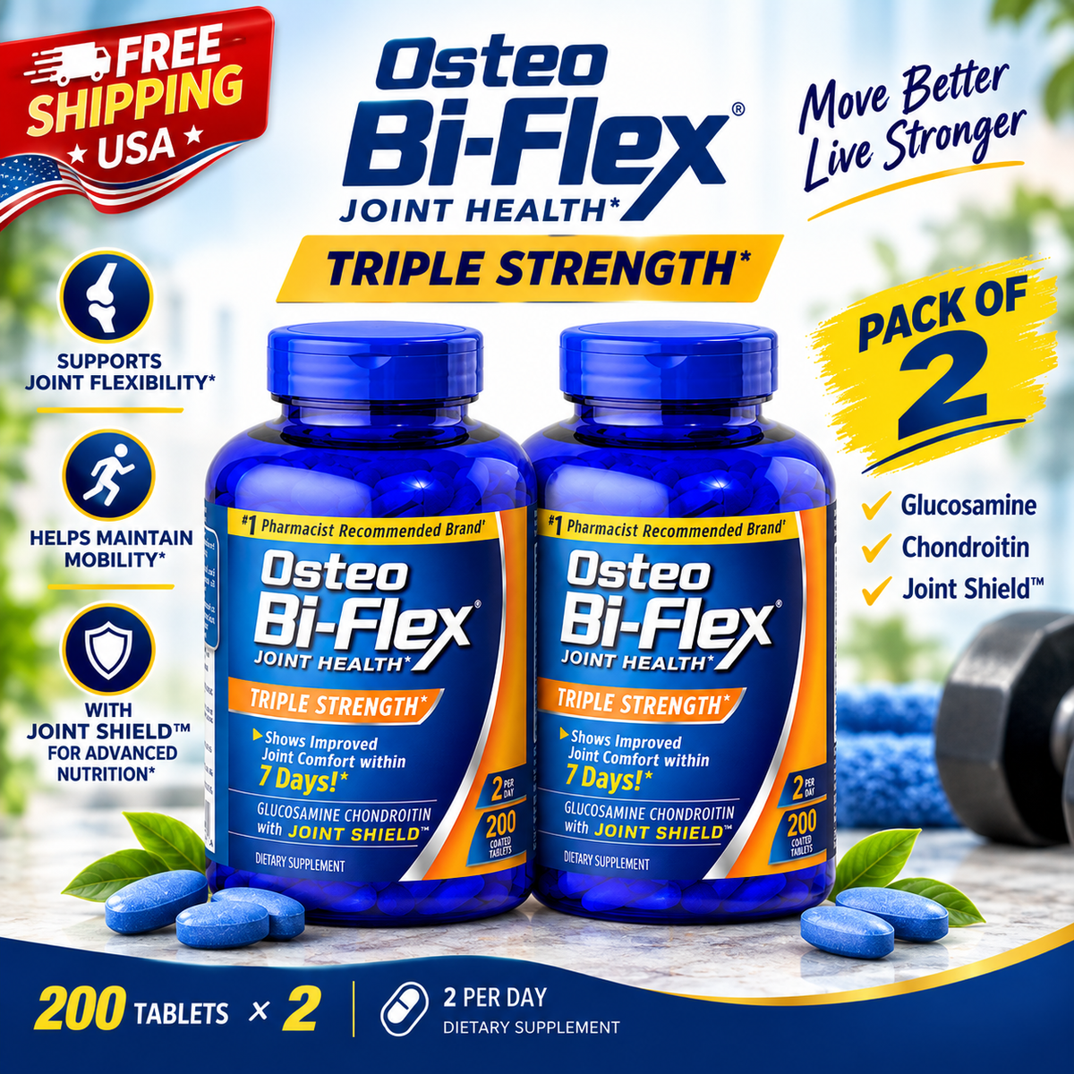 Osteo Bi-Flex Triple Strength 200 Tablets – Glucosamine, Chondroitin & Joint Support | Luxeora Shop