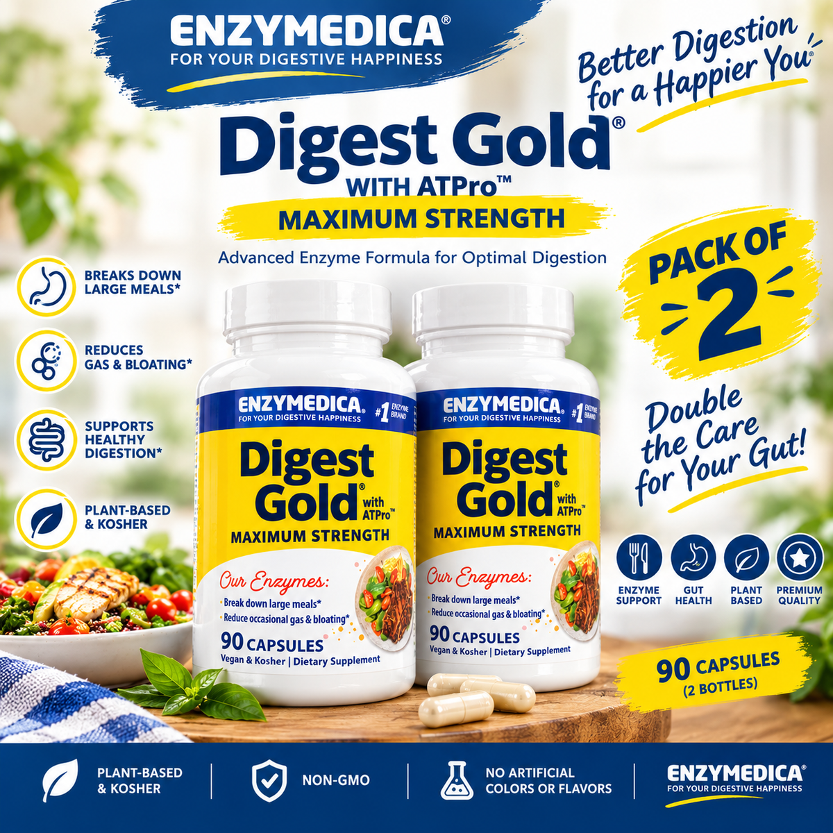 Enzymedica Digest Gold Maximum Strength Digestive Enzyme Supplement 90 Capsules | Luxeora Shop