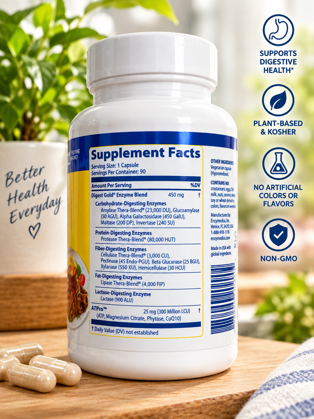 Enzymedica Digest Gold Maximum Strength Digestive Enzyme Supplement 90 Capsules | Luxeora Shop