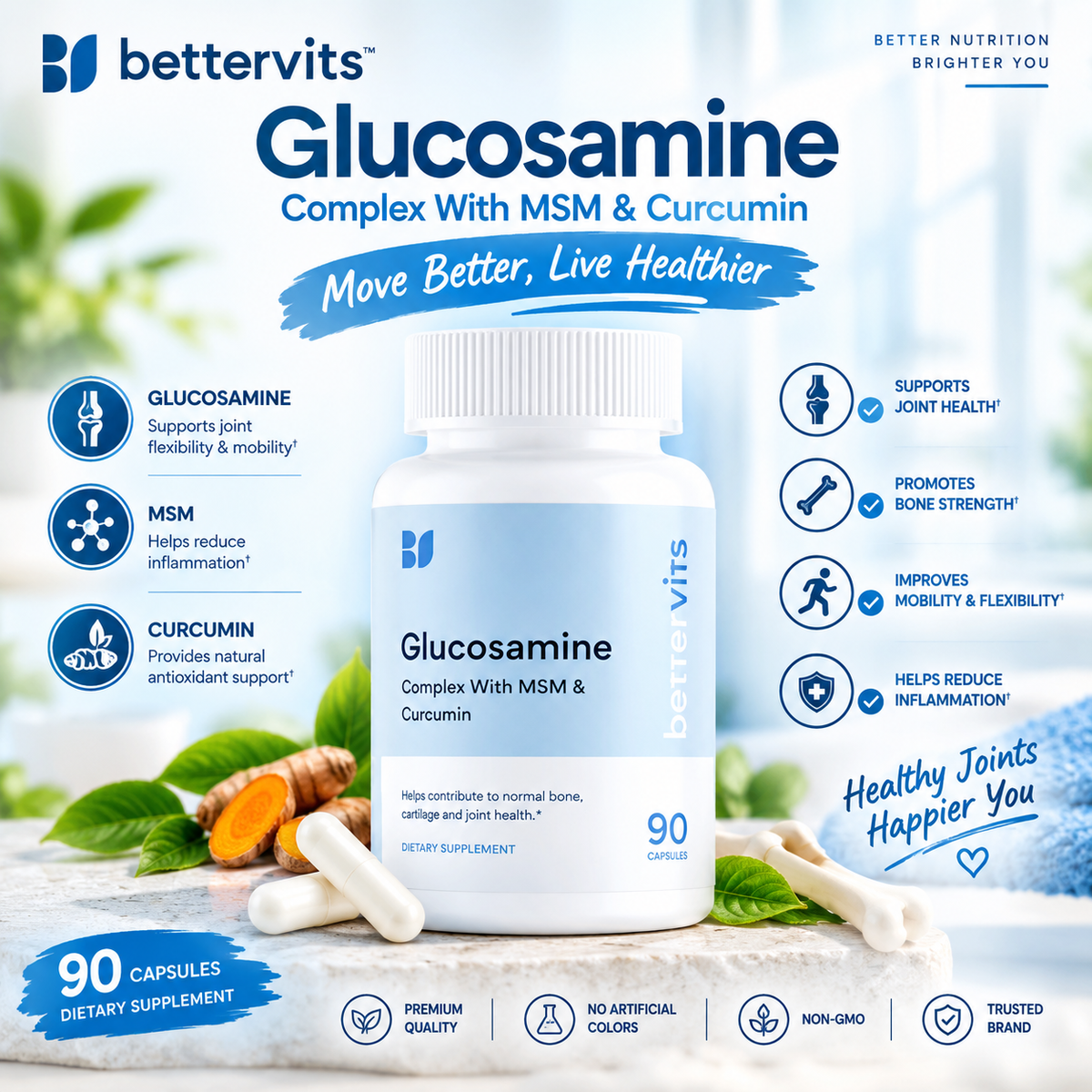 Glucosamine Chondroitin MSM Joint Support Complex for Men & Women – 90 Capsules | Luxeora Shop