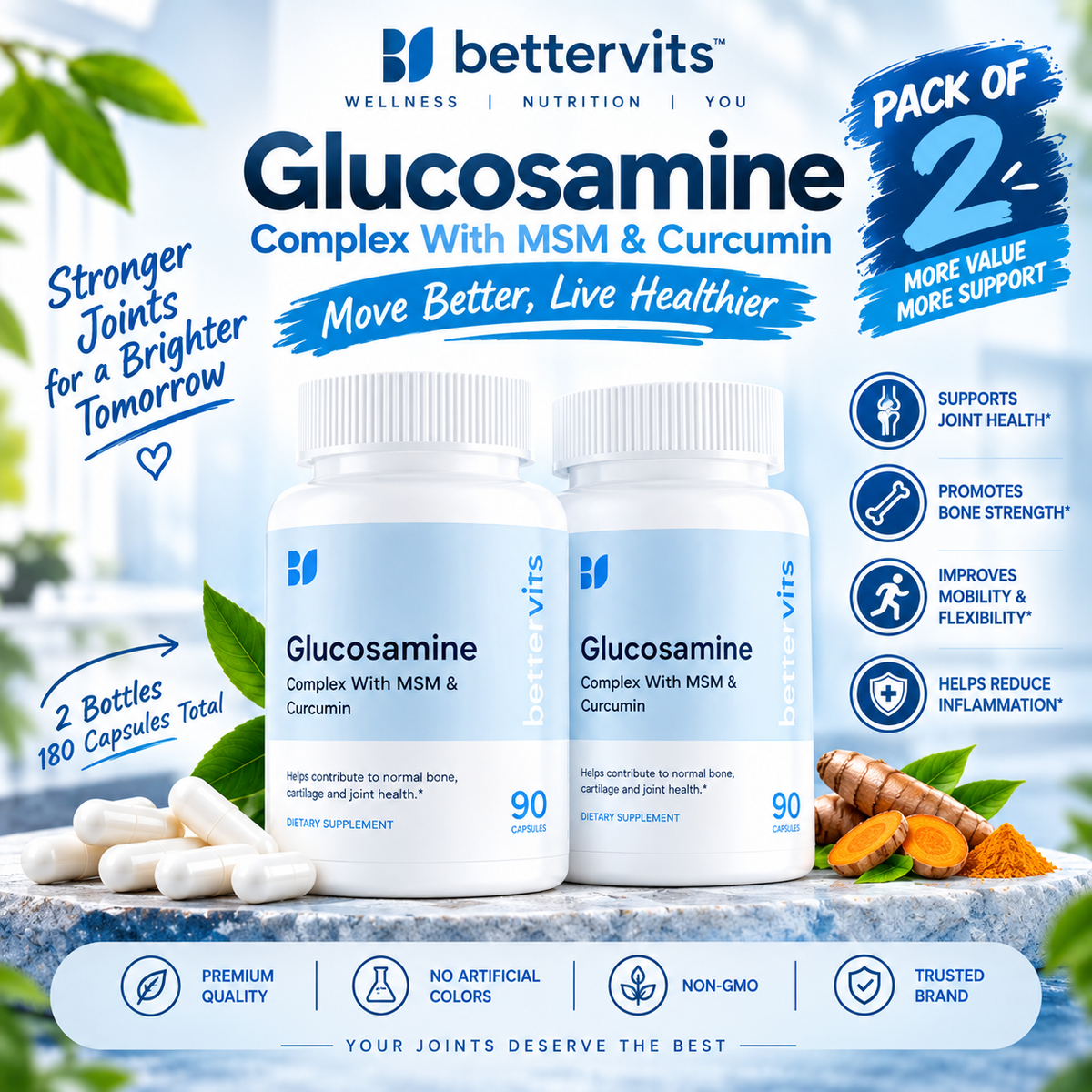 Glucosamine Chondroitin MSM Joint Support Complex for Men & Women – 90 Capsules | Luxeora Shop