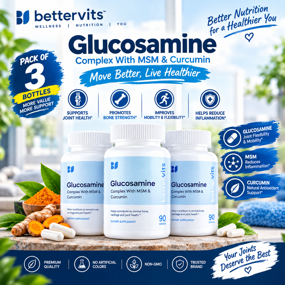 Glucosamine Chondroitin MSM Joint Support Complex for Men & Women – 90 Capsules | Luxeora Shop