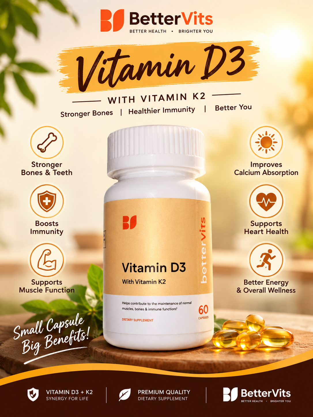 Bettervits Vitamin D3 5000 IU 60 Capsules for Women – Calcium Absorption & Bone Health Support | Luxeora Shop