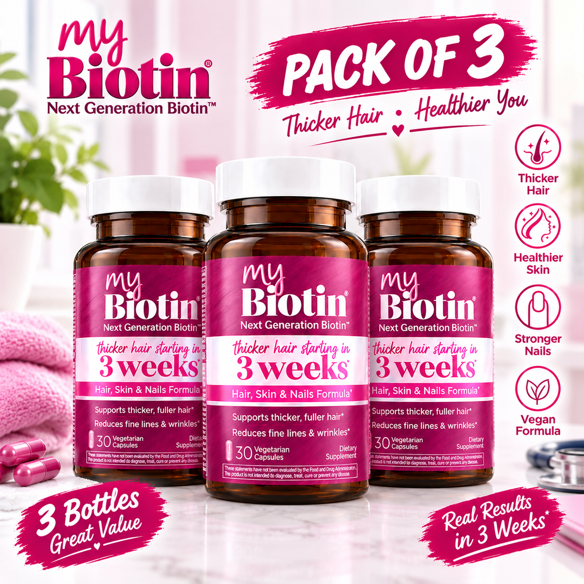 Purity Products MyBiotin Hair Skin & Nails 30 Vegetarian Capsules – Biotin Formula | Luxeora Shop