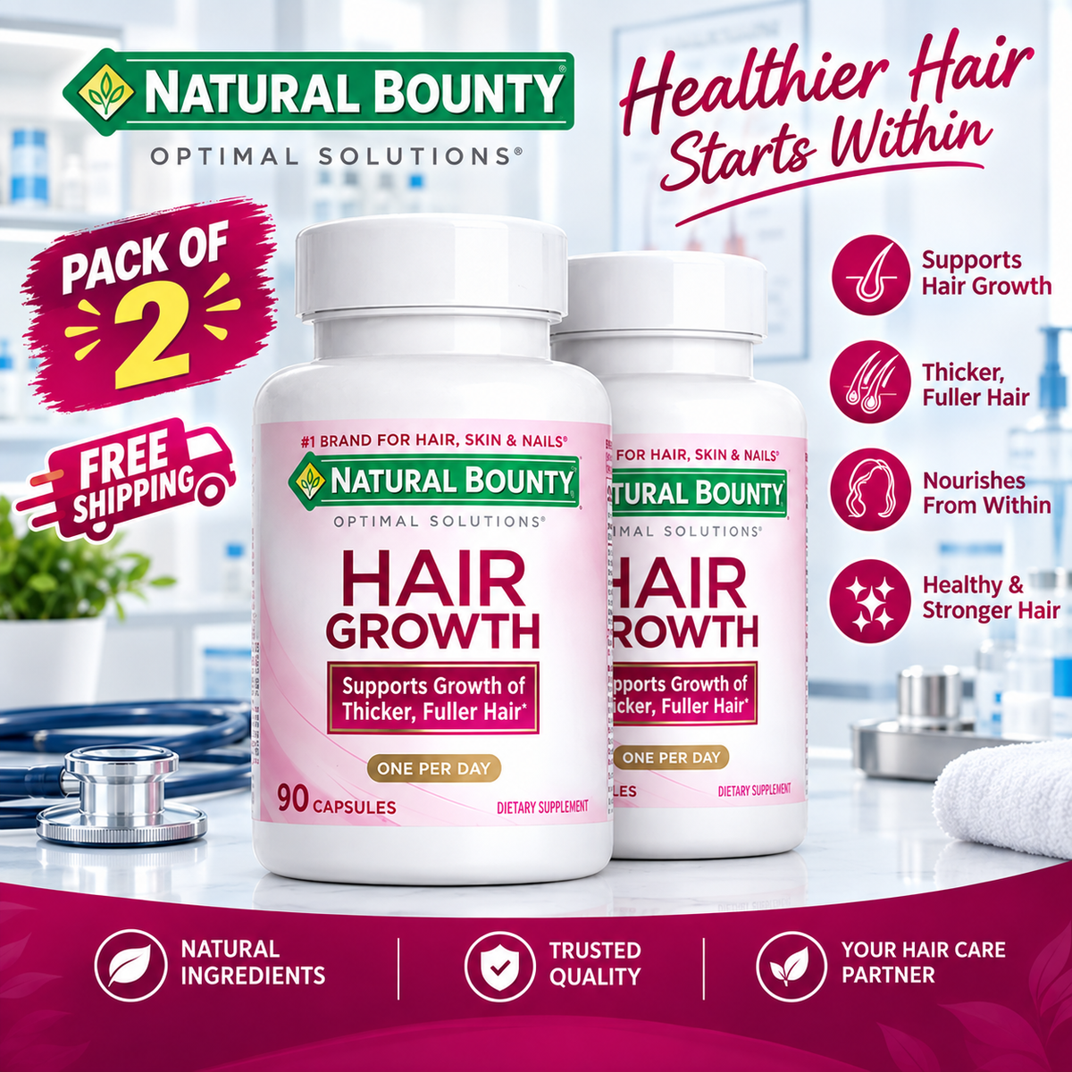 Nature’s Bounty Optimal Solutions Hair Growth 90 Capsules – Biotin, Silicon & Arginine | Luxeora Shop