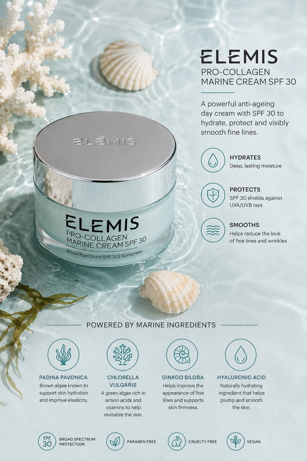 ELEMIS Pro-Collagen Marine Cream SPF 30 50ml 1.6oz Anti-Wrinkle Moisturizer