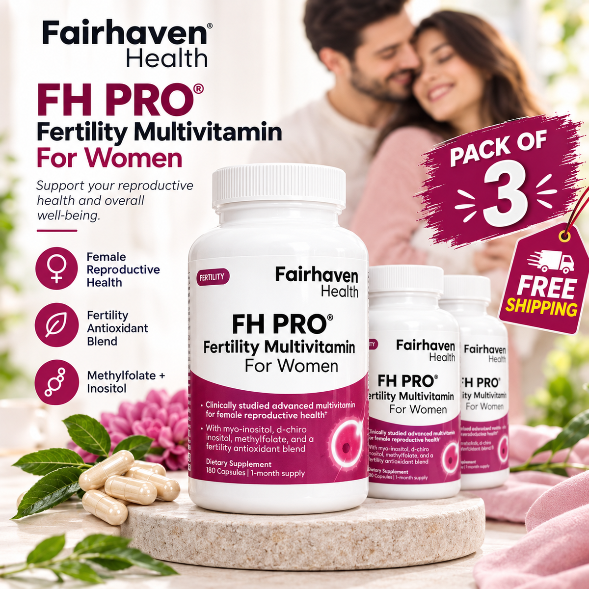 Fairhaven Health FH PRO for Women – Fertility Multivitamin 3 PACK, 540 Capsules