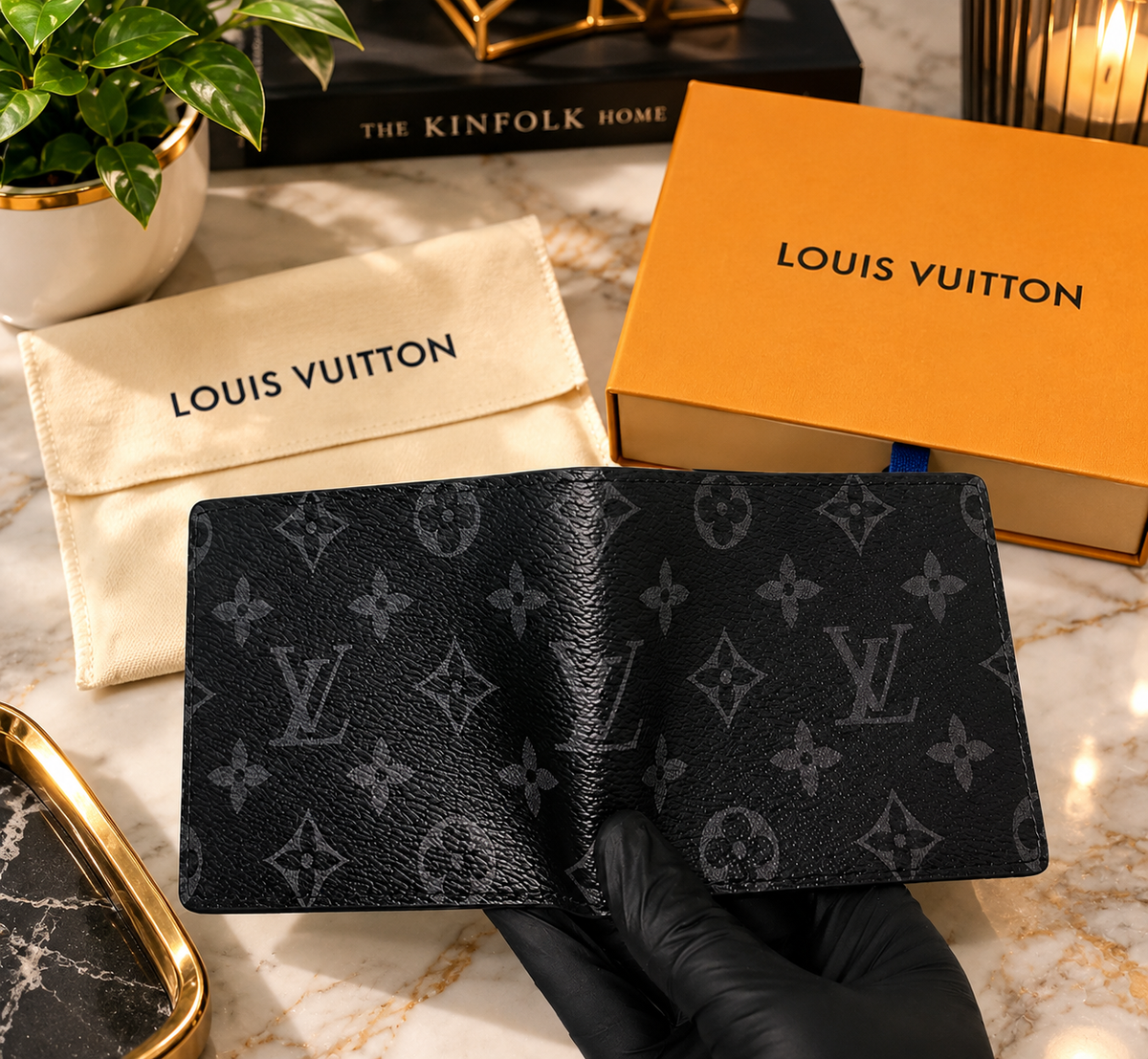 Louis Vuitton Men's Black Monogram Logo Bifold Wallet – Designer Folding Wallet | Luxeora Shop